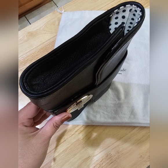 Kate Spade Black Leather 2 Way Clutch Shoulder Handbag Gold Chain & Dustbag EUC - Picture 5 of 16